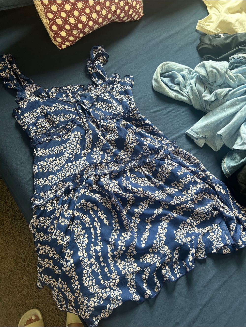 Patrons of Peace Navy Blue Floral Ruffle Sundress